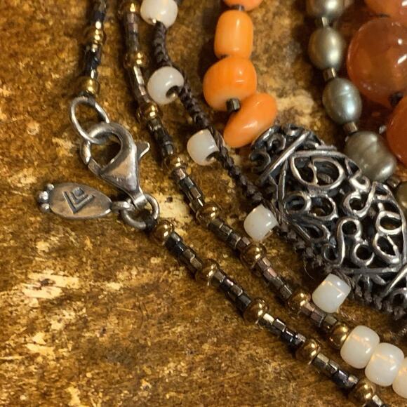 Silpada Spice Box Necklace Sterling Silver Copper Gemstones Pearls 50 In. Long - Picture 12 of 12